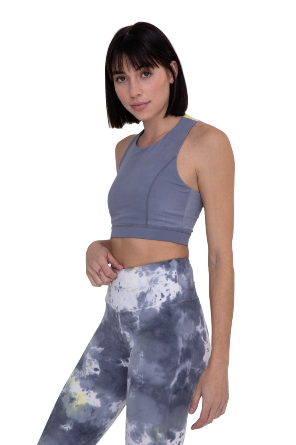Mono B Solid Sports Bra with Striped Overlay Back AT3132 and Plus - Grey - Side View