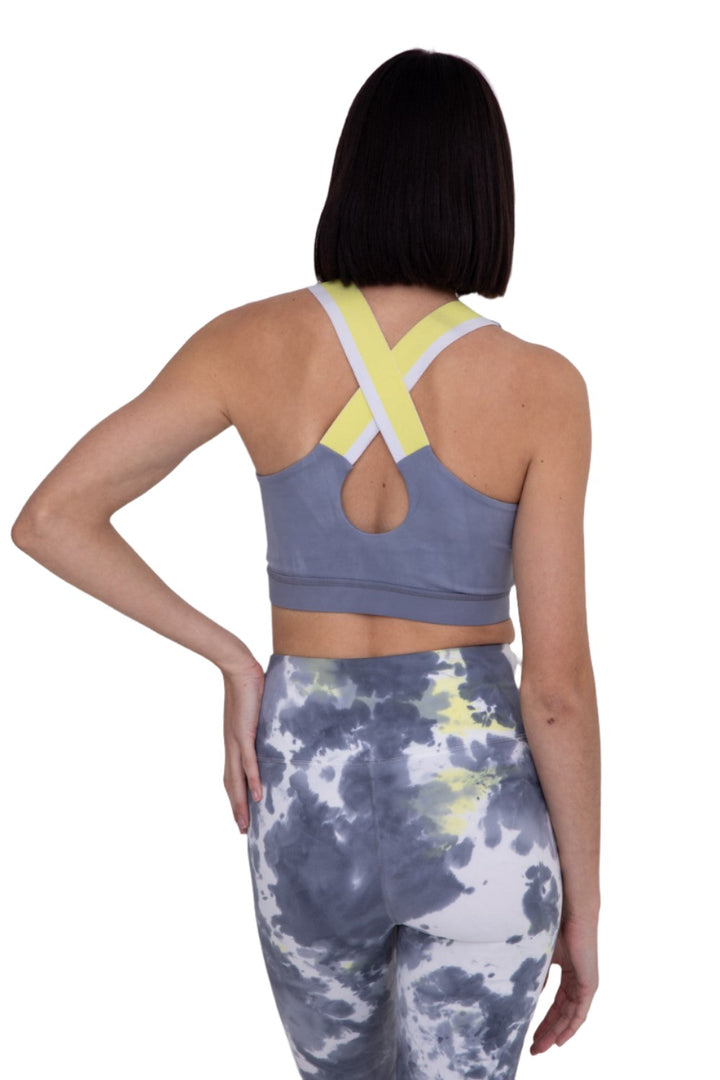 Mono B Solid Sports Bra with Striped Overlay Back AT3132 and Plus - Grey - Back View