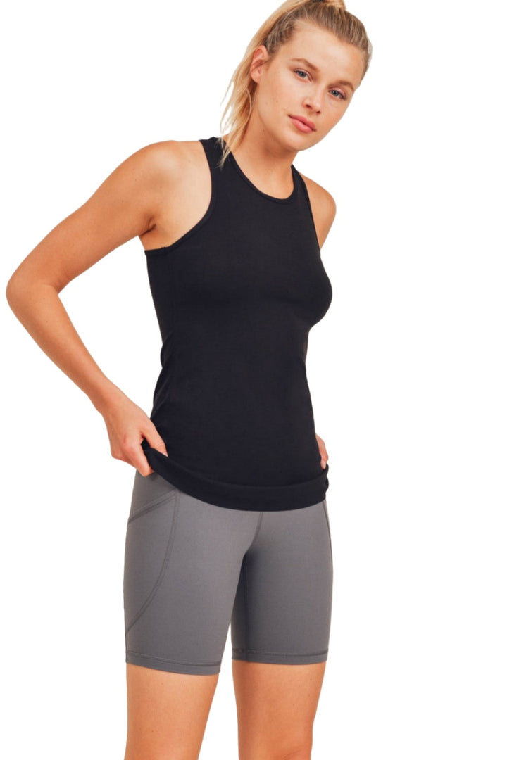 Mono B Athleisure Essential Tank Top AT3146 - Black - Front View