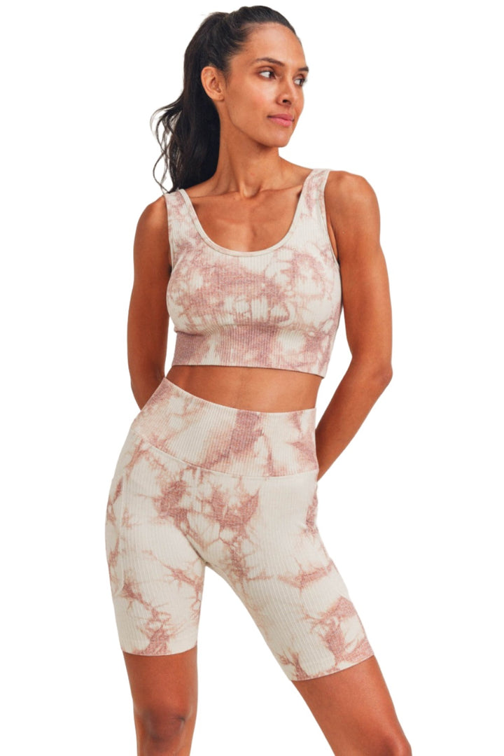 Mono B Tie-Dye Seamless Ribbed Sports Bra AT3168 - Nude Tie Dye - Front View