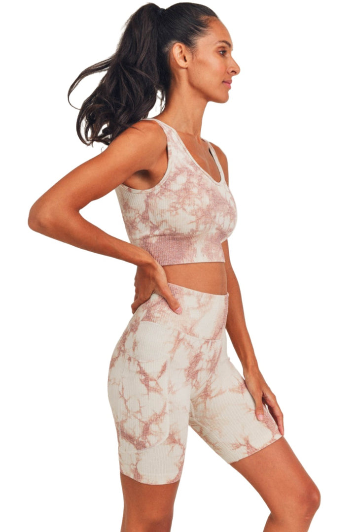 Mono B Tie-Dye Seamless Ribbed Sports Bra AT3168 - Nude Tie Dye - Side View