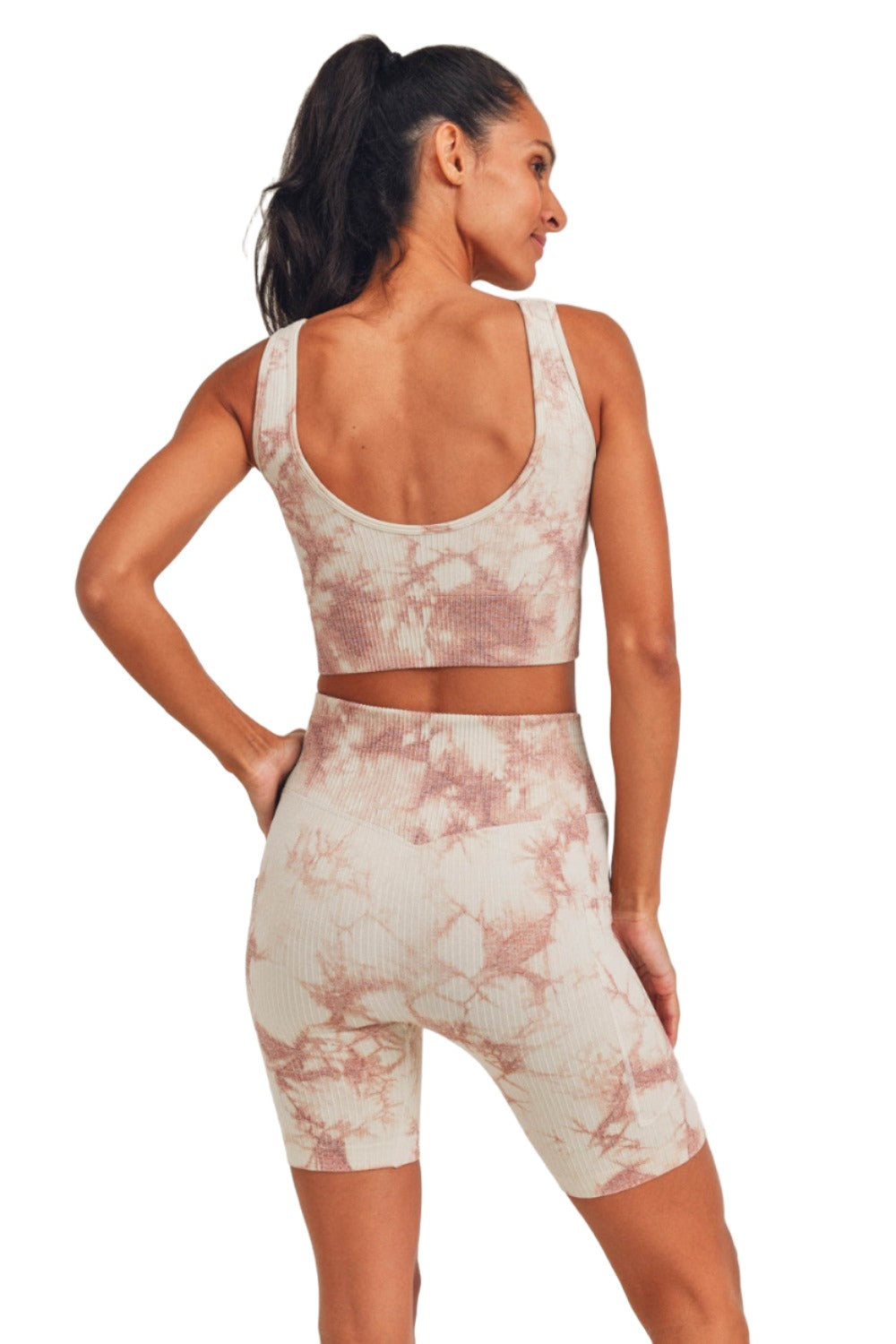 Mono B Tie-Dye Seamless Ribbed Sports Bra AT3168 - Nude Tie Dye - Back View