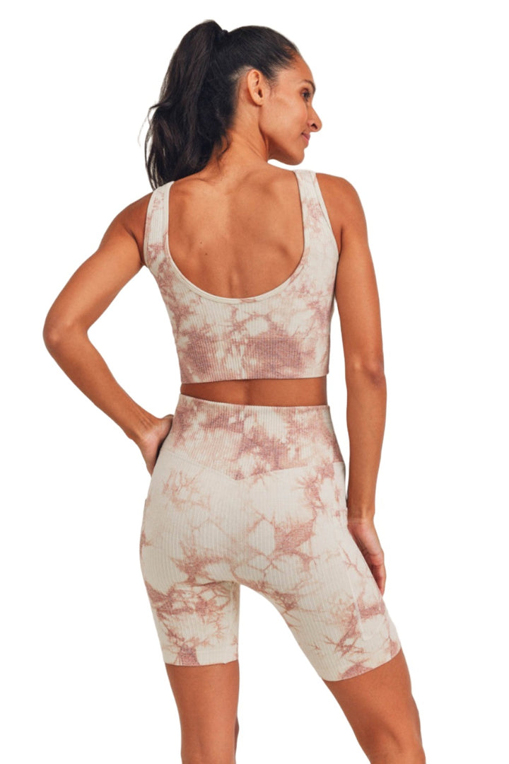 Mono B Tie-Dye Seamless Ribbed Sports Bra AT3168 - Nude Tie Dye - Back View