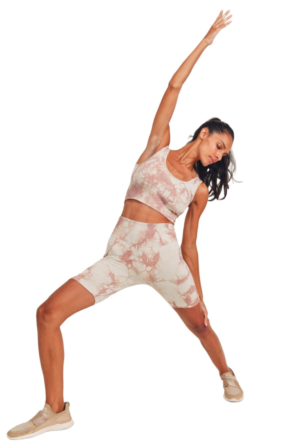 Mono B Ribbed Seamless Tie-Dyed Biker Shorts APH3170 - Mocha Tie Dye - Rear View