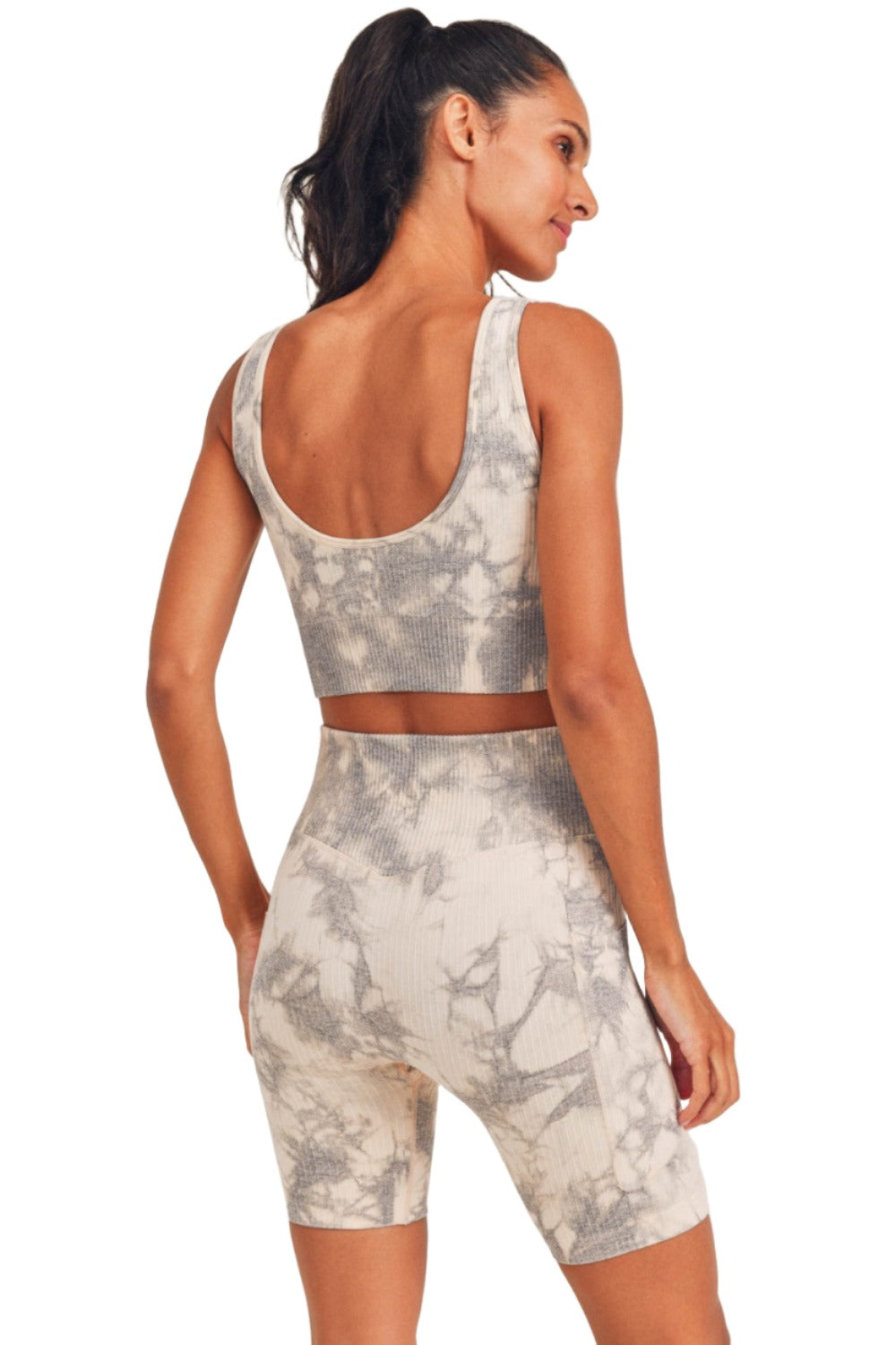 Mono B Tie-Dye Seamless Ribbed Sports Bra AT3168 - Nude Tie Dye - Back View