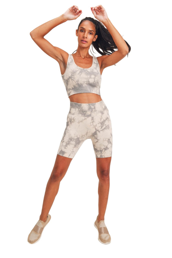 Mono B Ribbed Seamless Tie-Dyed Biker Shorts APH3170 - Nude Tie Dye - Front Full View