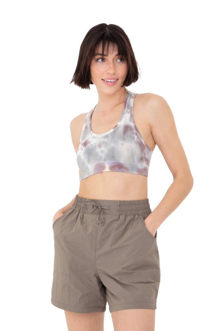 Mono B Tie-Dye Seamless Ribbed Racer Back Bra - Grey Tie Dye - Front View