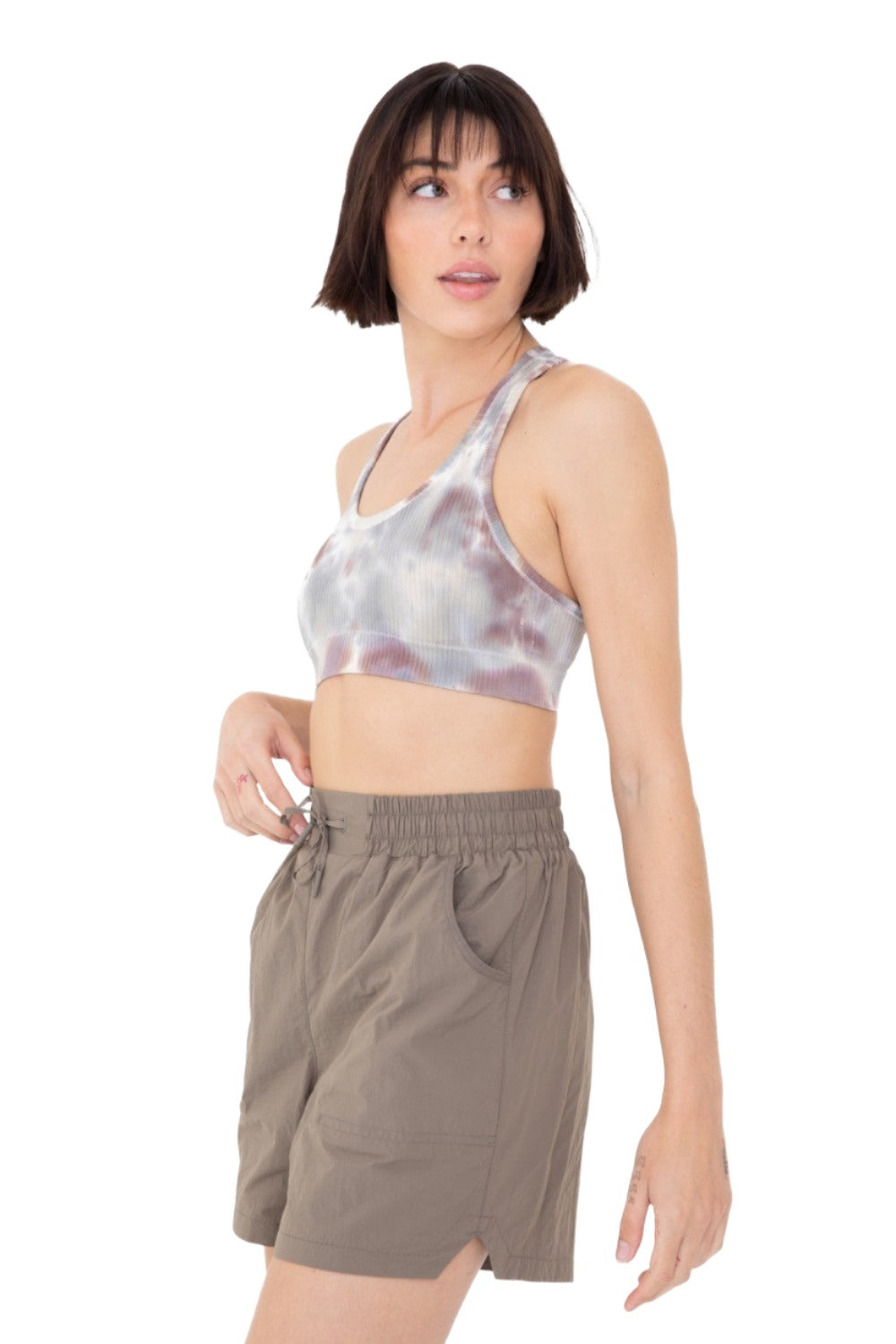 Mono B Tie-Dye Seamless Ribbed Racer Back Bra - Grey Tie Dye - Side View