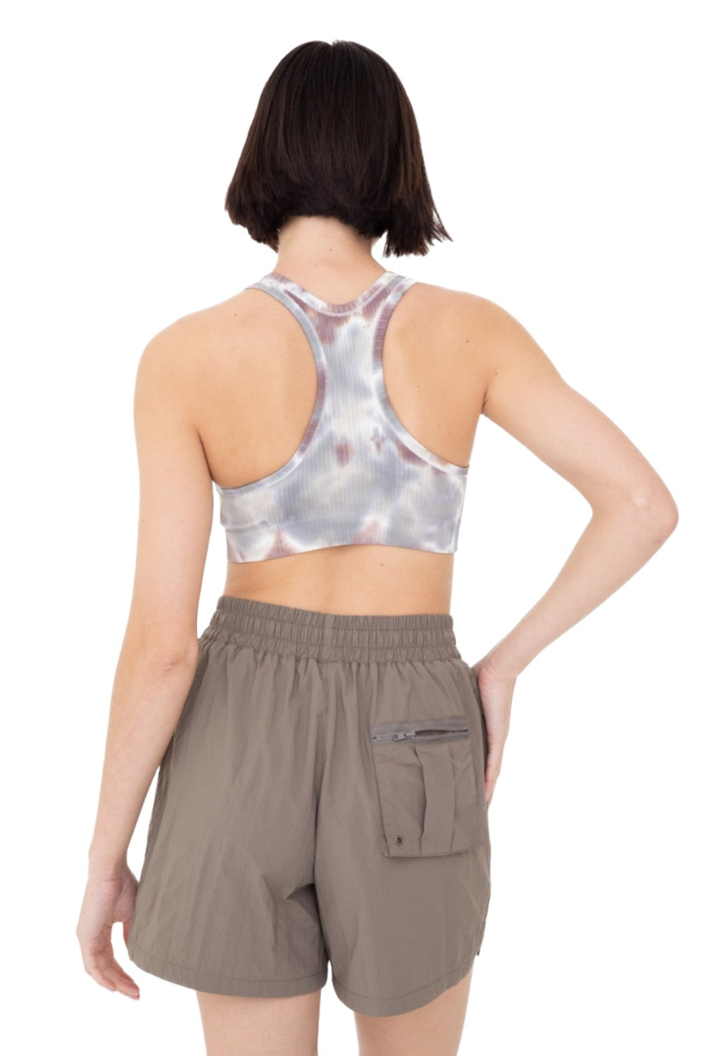 Mono B Tie-Dye Seamless Ribbed Racer Back Bra - Grey Tie Dye - Back View