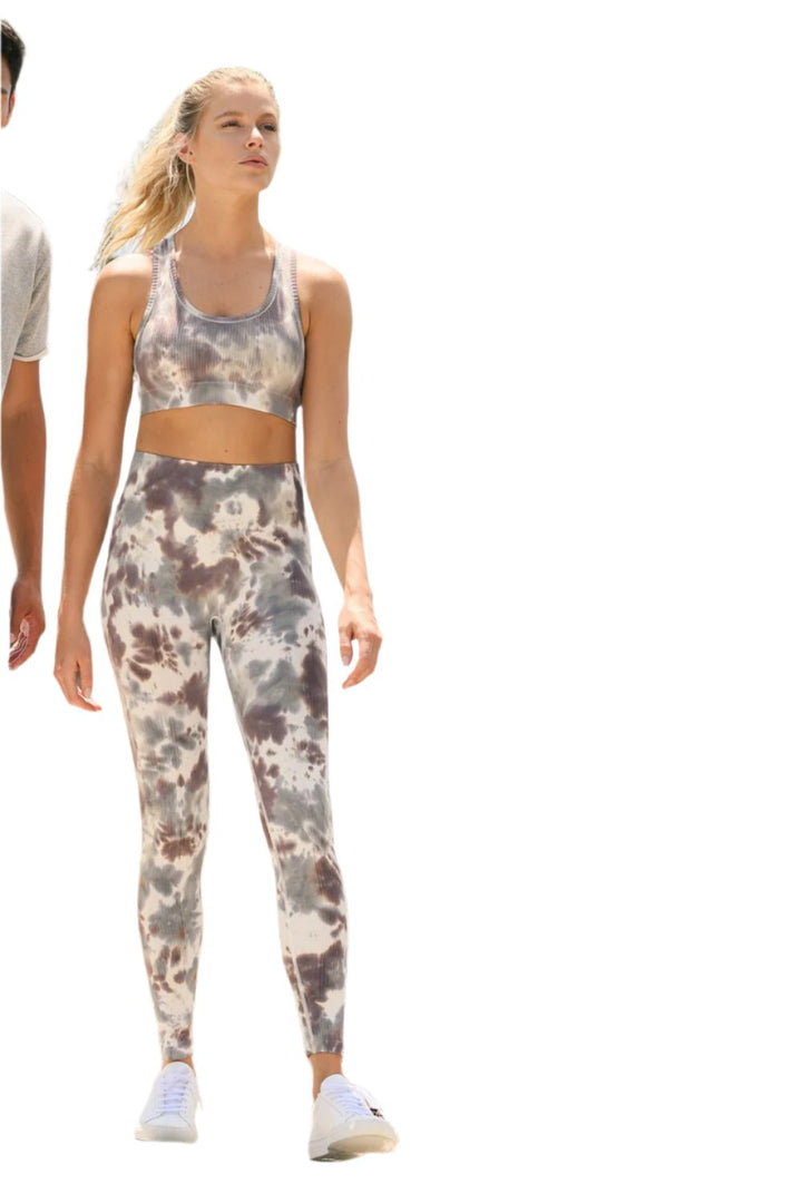 Mono B Grey Purple Tie-Dye Seamless Ribbed Racer Back Bra AT3175