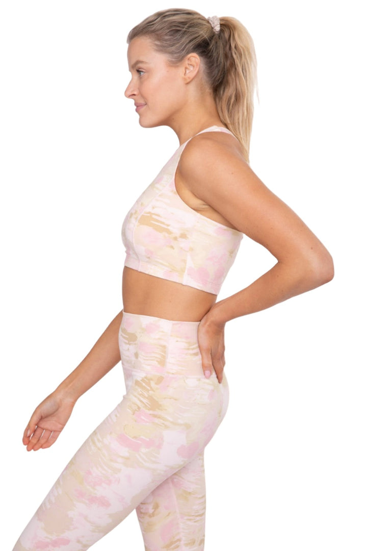 Mono B Cross Back High Neck Bra Top AT3184 - Coral Print - Side View