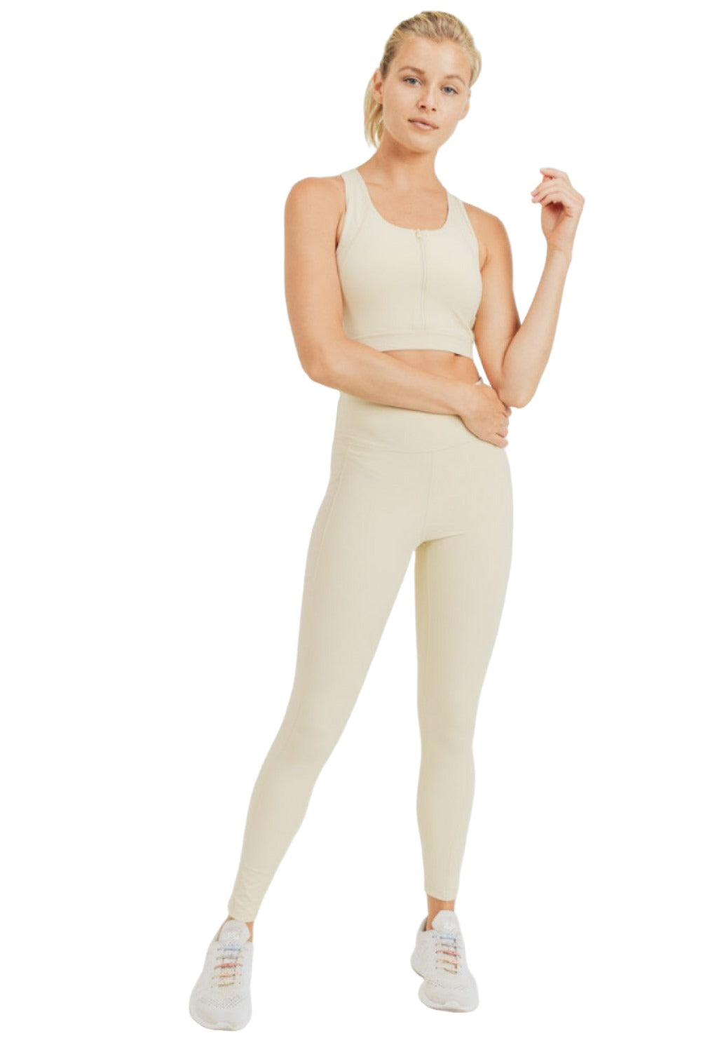 Mono B GREEN Overlay Mesh Pocket Legging APH8005 - Natural - Front Full View