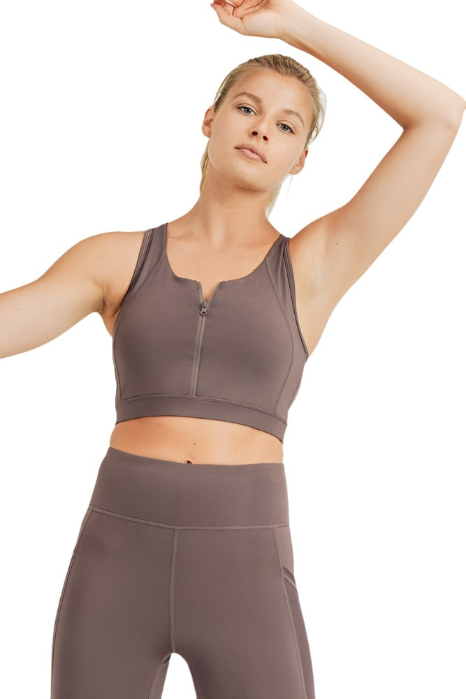 Mono B Zip Front Bra Top AT8004 - Pappercorn - Front View