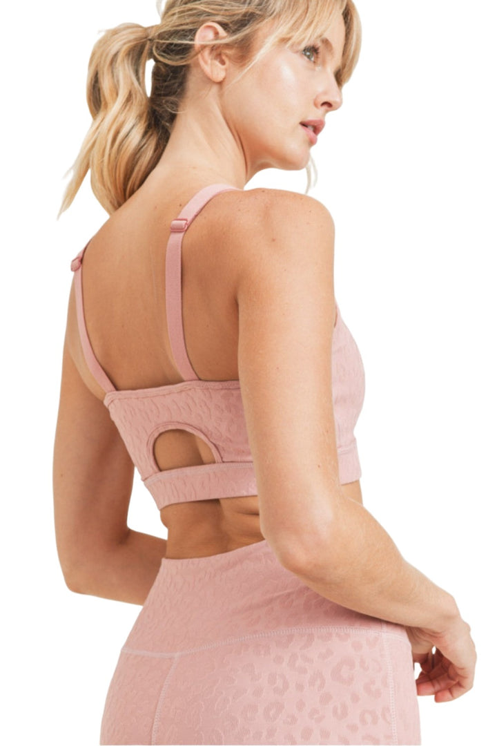 Mono B Leopard Jacquard TACTEL® Sports Bra AT8031 and Plus - Dusty Pink - Back Side View