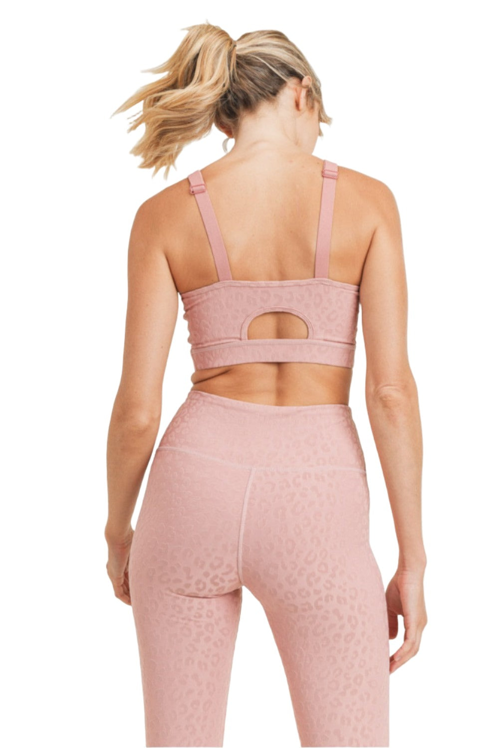 Mono B Leopard Jacquard TACTEL® Sports Bra AT8031 and Plus - Dusty Pink - Back View
