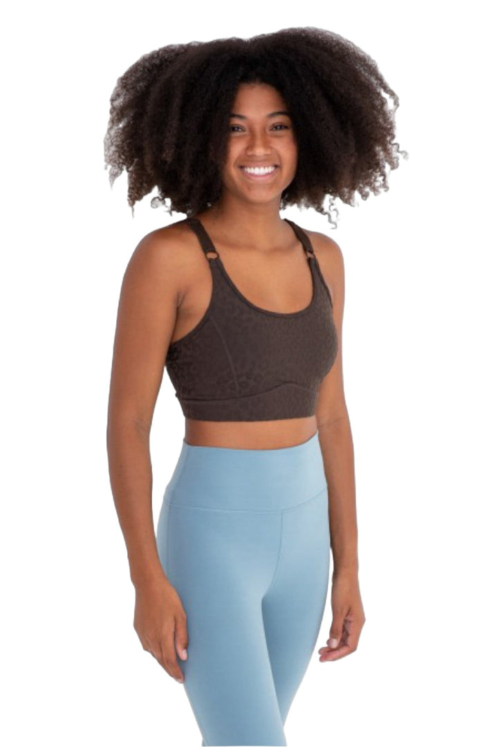 Mono B Leopard Jacquard TACTEL® Sports Bra AT8031 and Plus - Iris - Front View