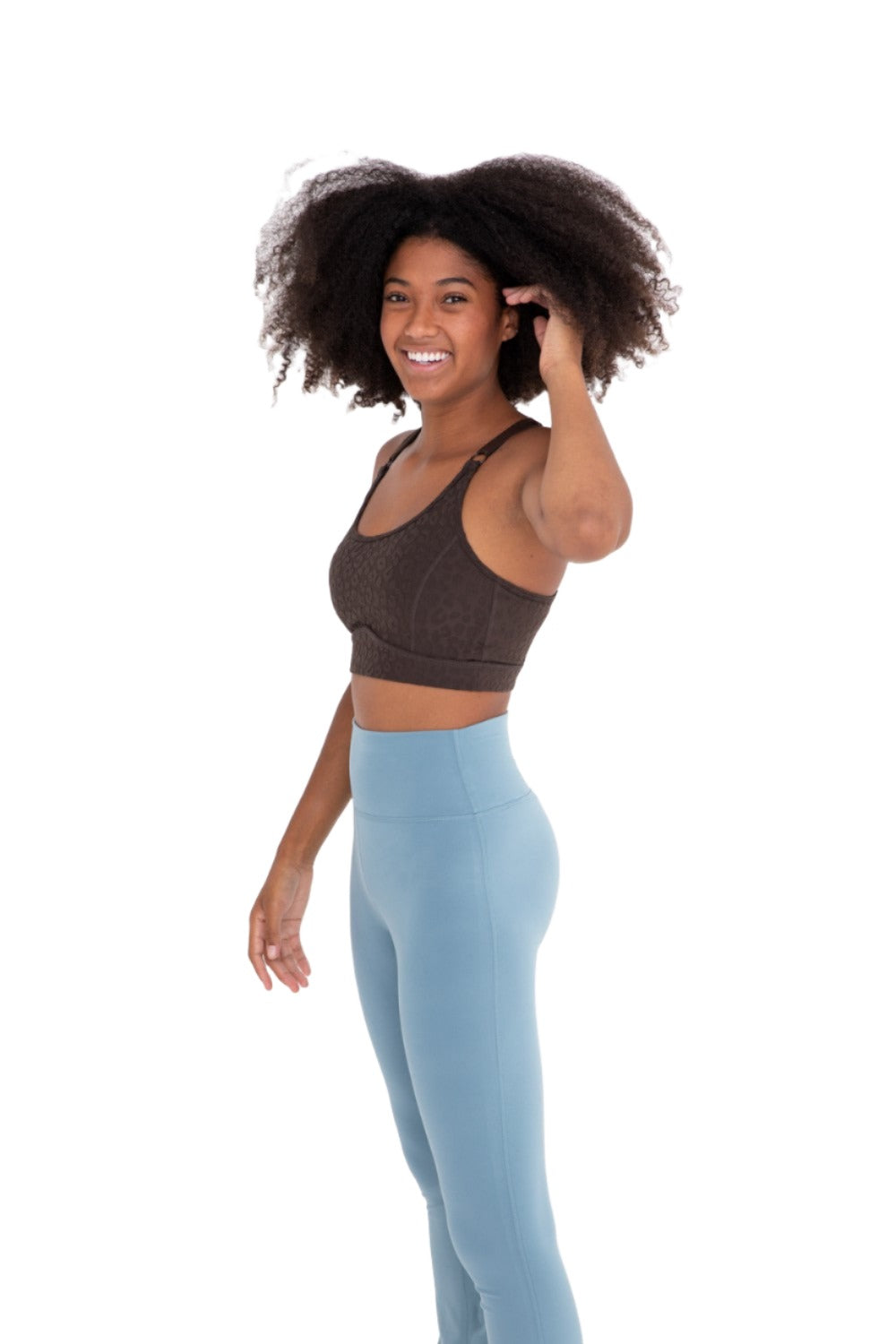 Mono B Leopard Jacquard TACTEL® Sports Bra AT8031 and Plus - Iris - Side View