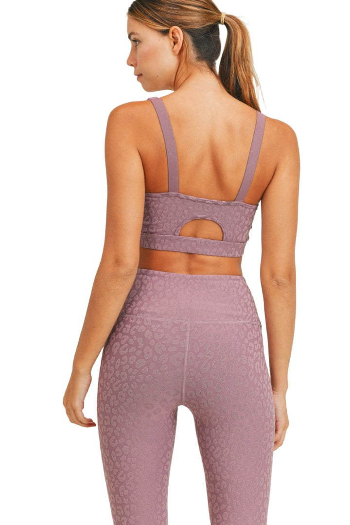 Mono B Leopard Jacquard TACTEL® Sports Bra AT8031 and Plus - Mauve - Back View
