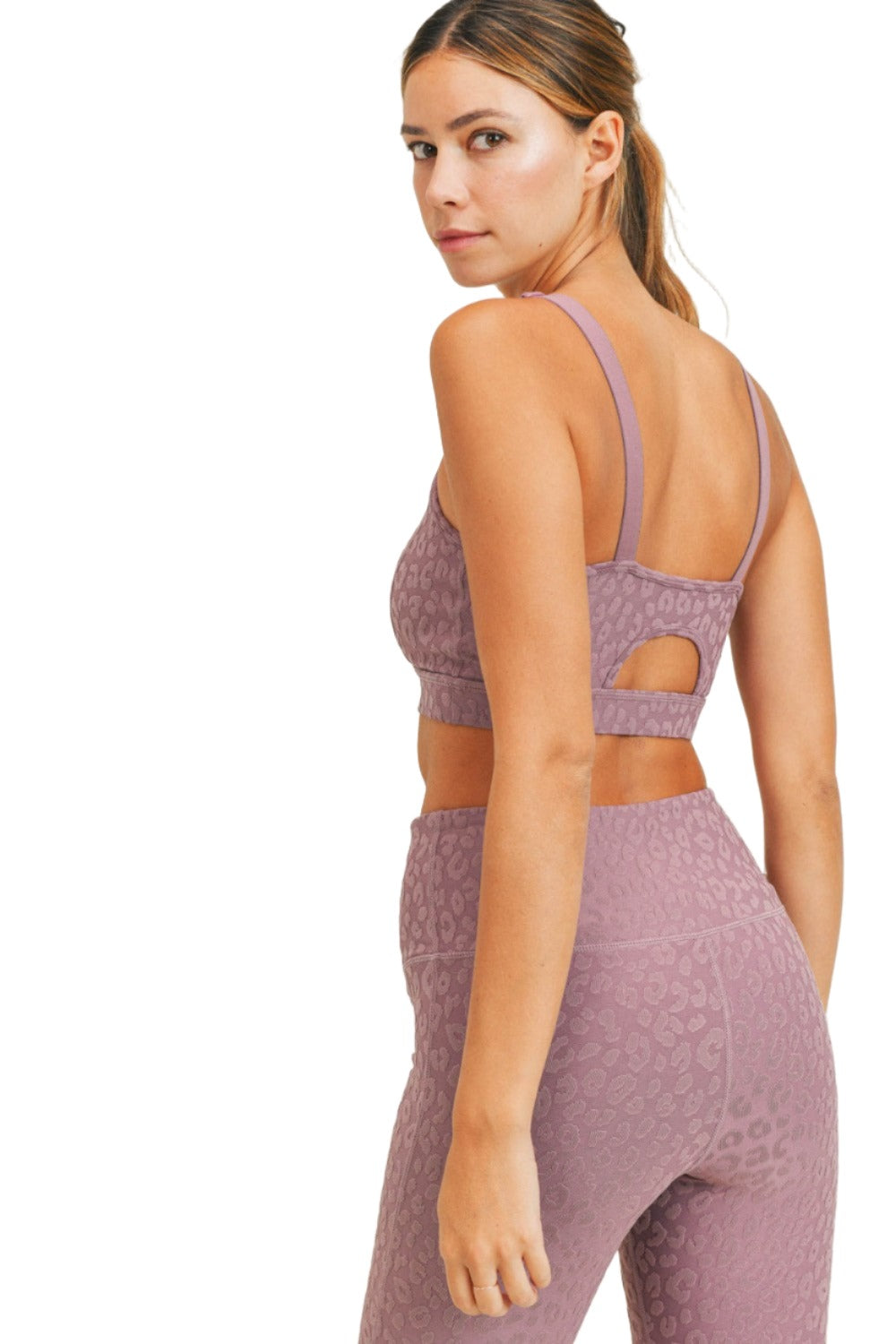 Mono B Leopard Jacquard TACTEL® Sports Bra AT8031 and Plus - Mauve - Back Side View