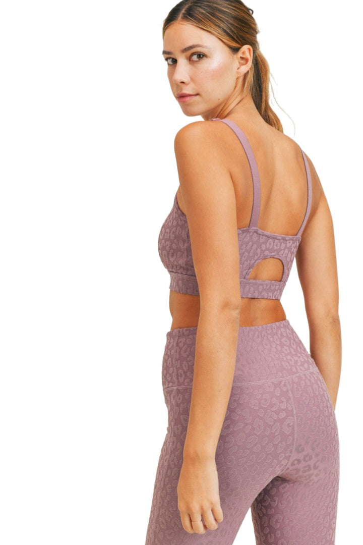 Mono B Leopard Jacquard TACTEL® Sports Bra AT8031 and Plus - Mauve - Back Side View