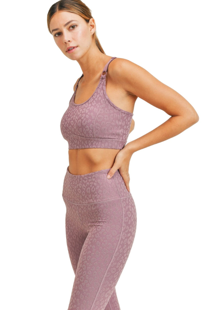 Mono B Leopard Jacquard TACTEL® Sports Bra AT8031 and Plus - Mauve - Side View