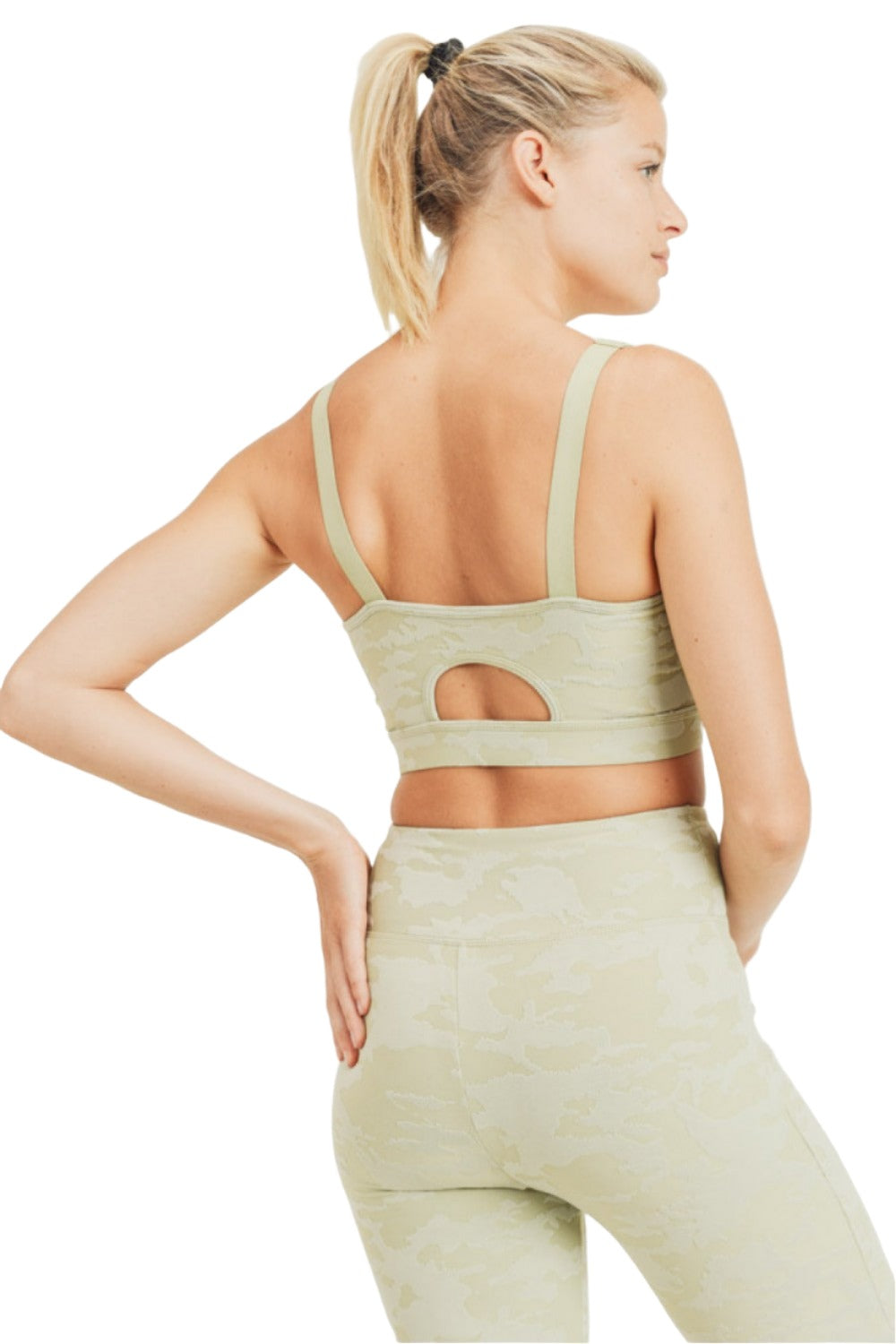 Mono B Camo Jacquard TACTEL® Sports Bra AT8034 - Sage 20 - Back View