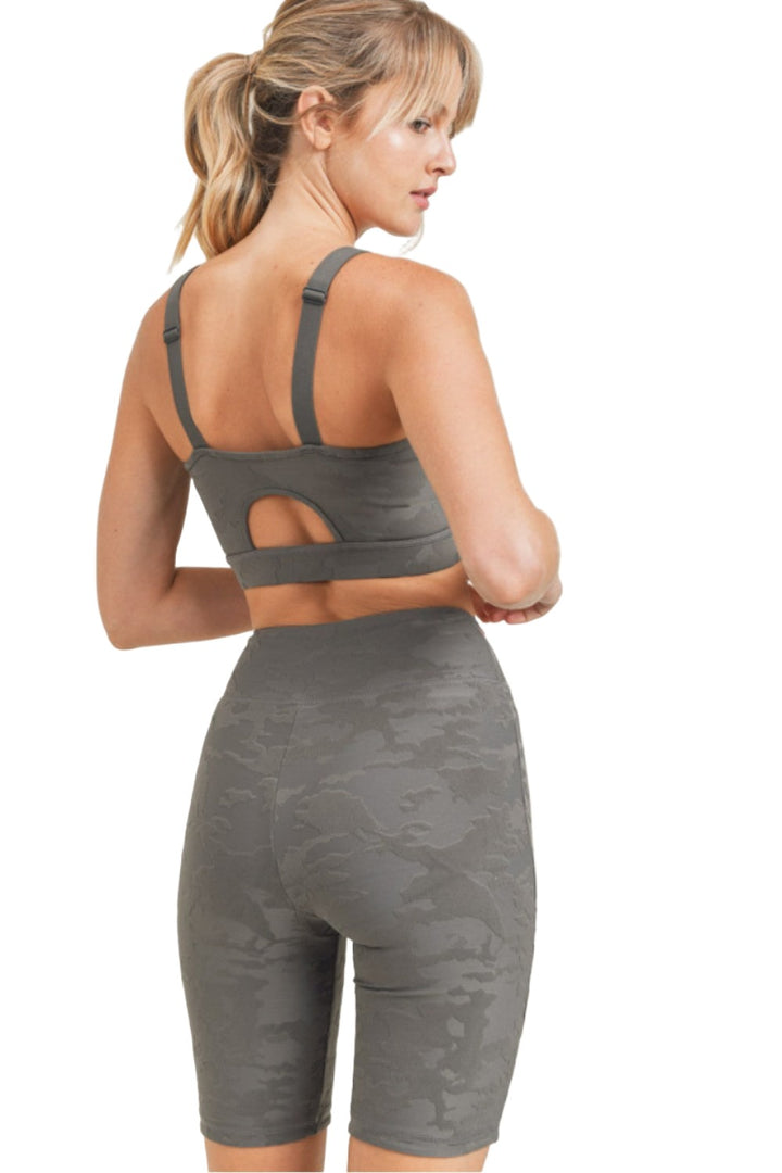 Mono B Camo Jacquard TACTEL® Sports Bra AT8034 - Gunmetal - Back View