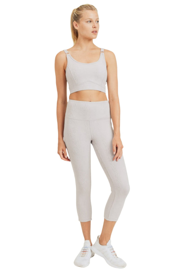 Mono B Textured Snake Jacquard High Waist Capri APH8037 - Grey 20 - Front Full View