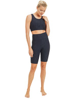 Textured Giraffe Print TACTEL® Highwaist Biker Shorts APH8039 - Black - Front Full View