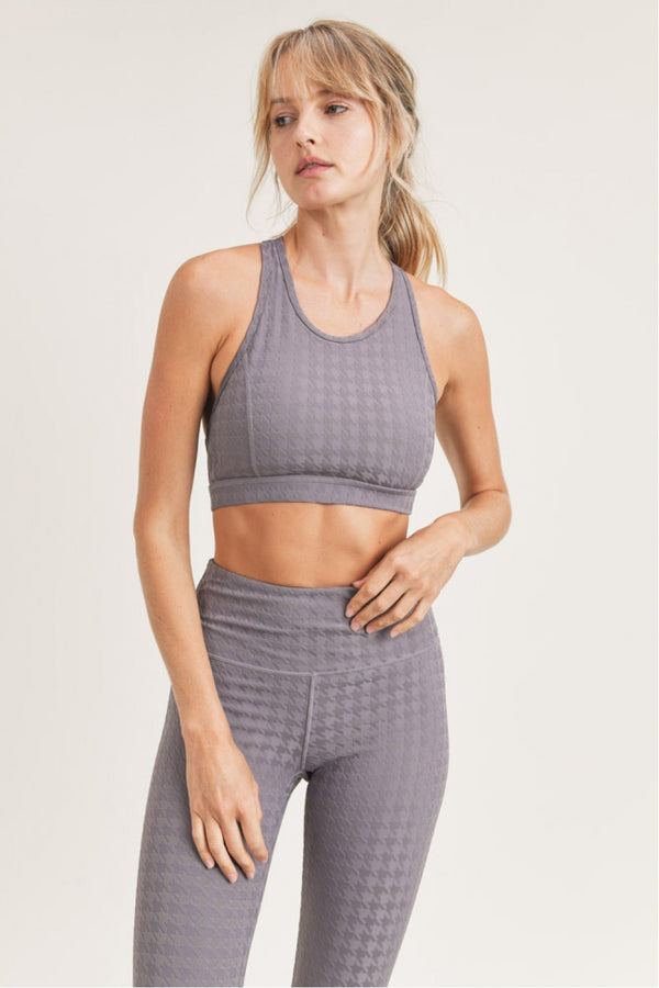 mono-b-houndstooth-jacquard-tactel®-sports-bra-at8042 - Plum Grey - Front View