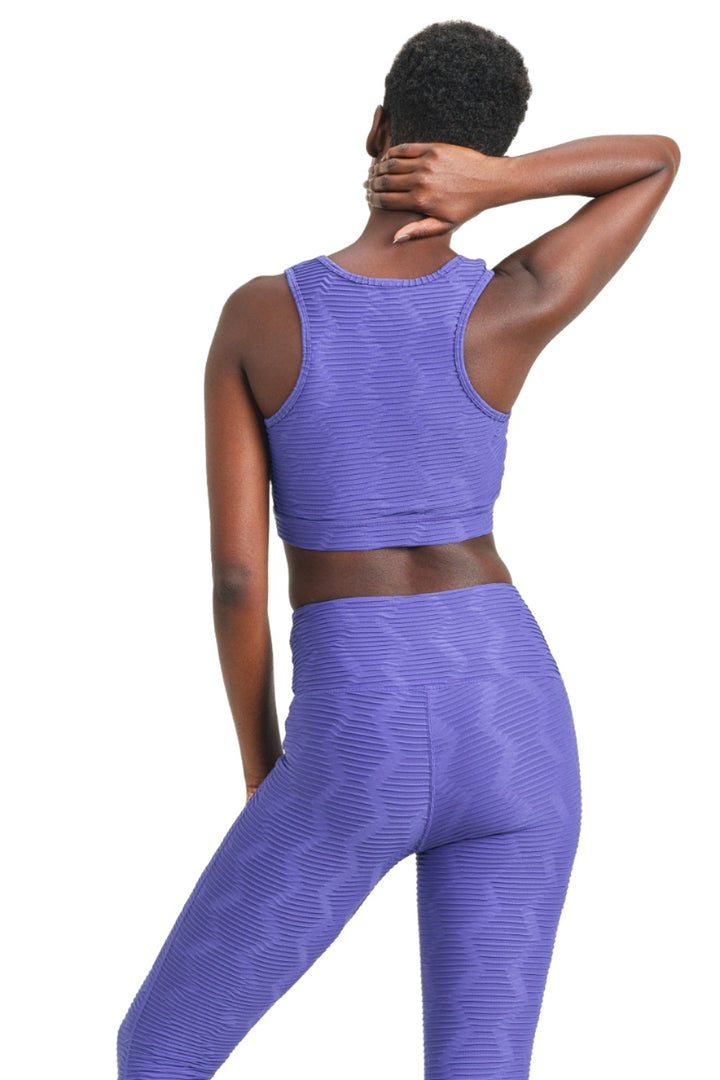 Mono B GEO Textured V Neck Bra Top AT8060 - Indigo - Back View