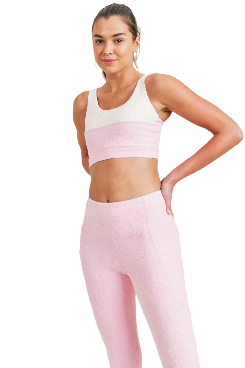 Mono B Textured Split Sports Bra AT8069 - Pink/White - Front View