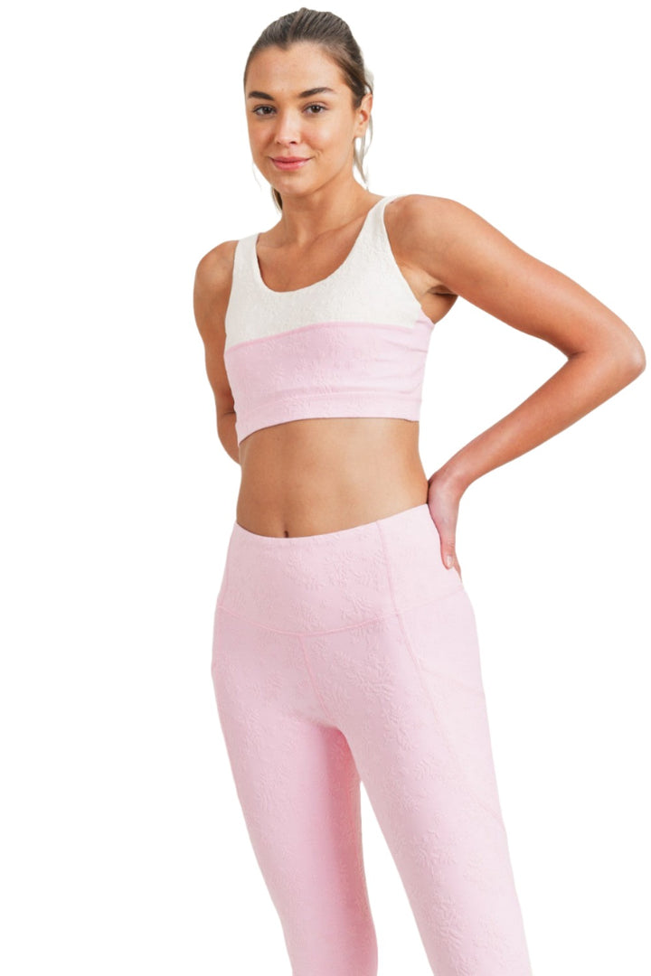 Mono B Textured Split Sports Bra AT8069 - Pink/White - Front View
