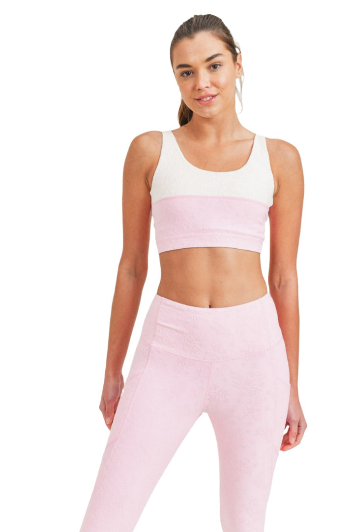 Mono B Textured Split Sports Bra AT8069 - Pink/White - Front View