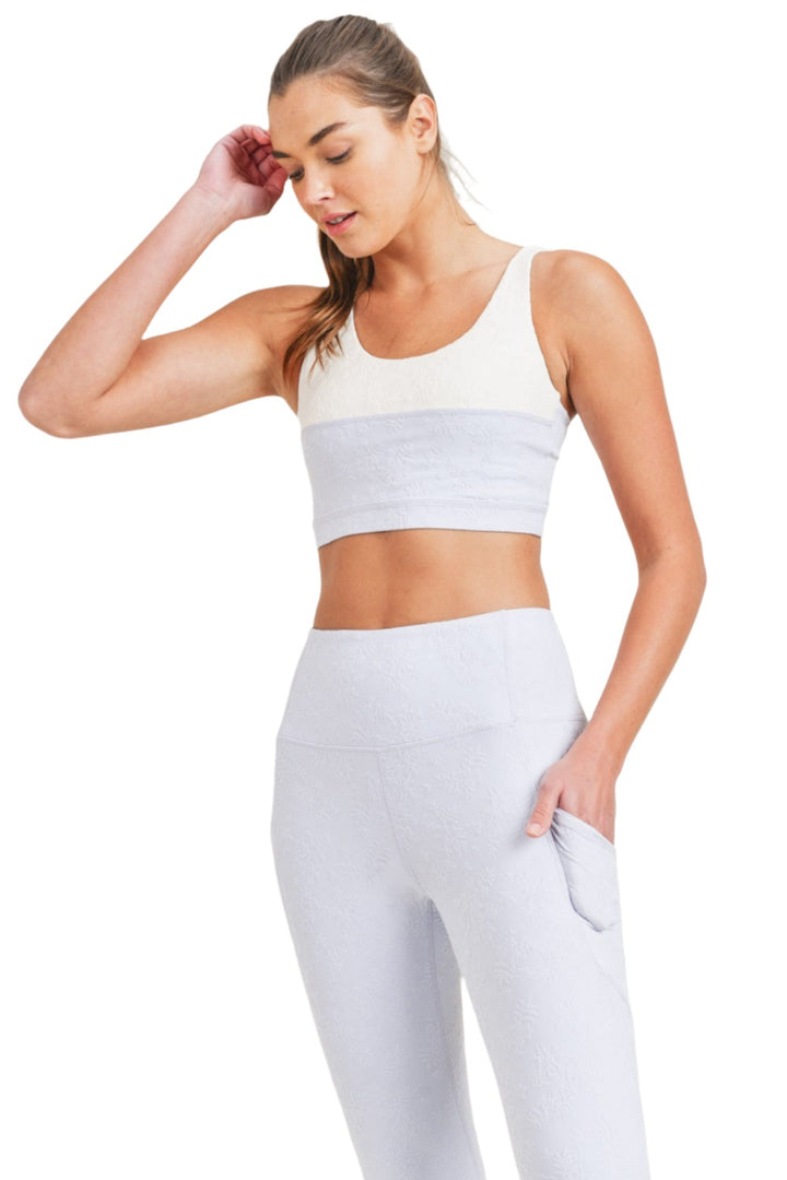 Mono B Textured Split Sports Bra AT8069 - Blue/White - Front View