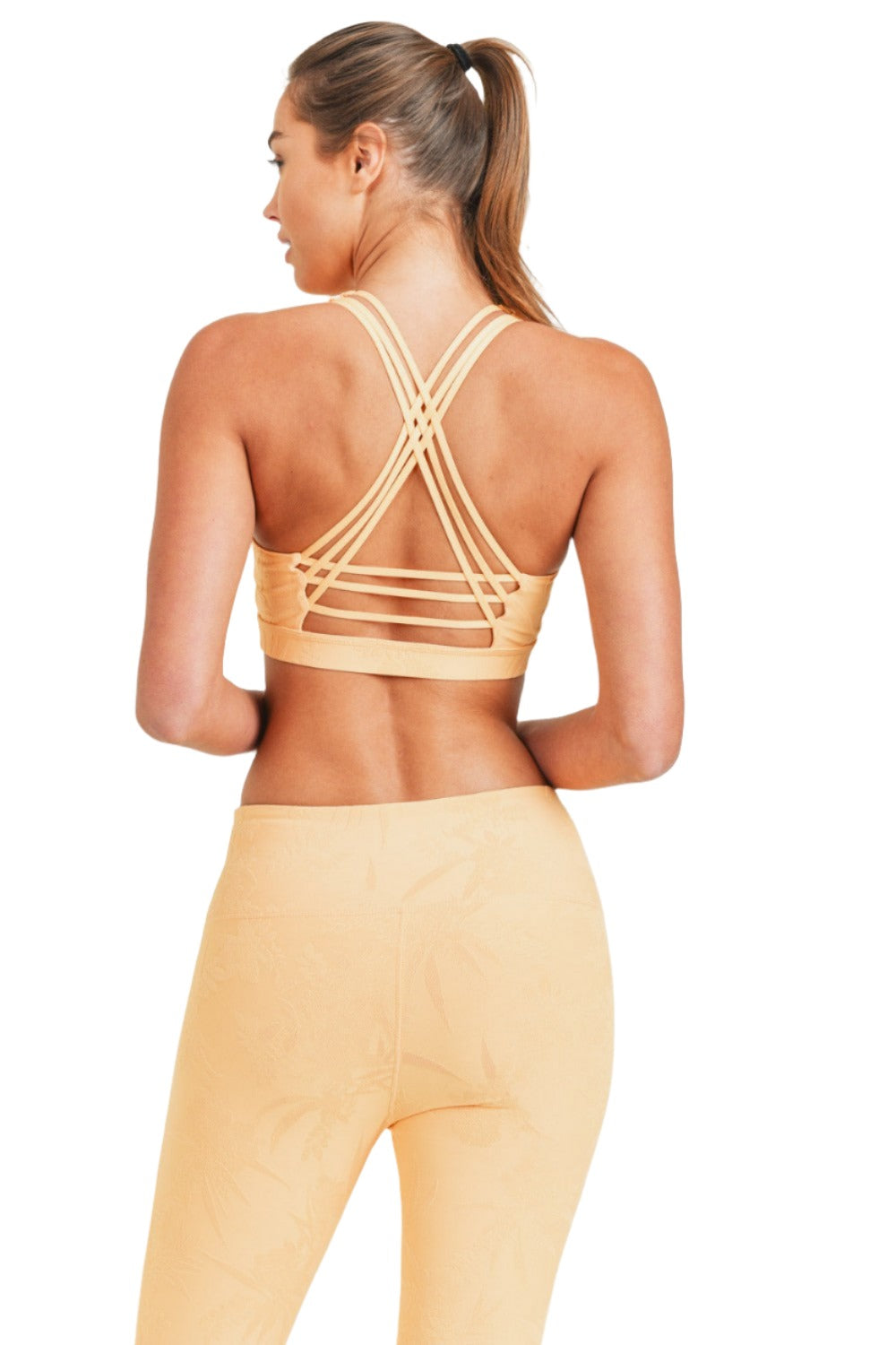 Mono B Textured Floral Jacquard TACTEL Sports Bra AT8072 - Champagne - Back View