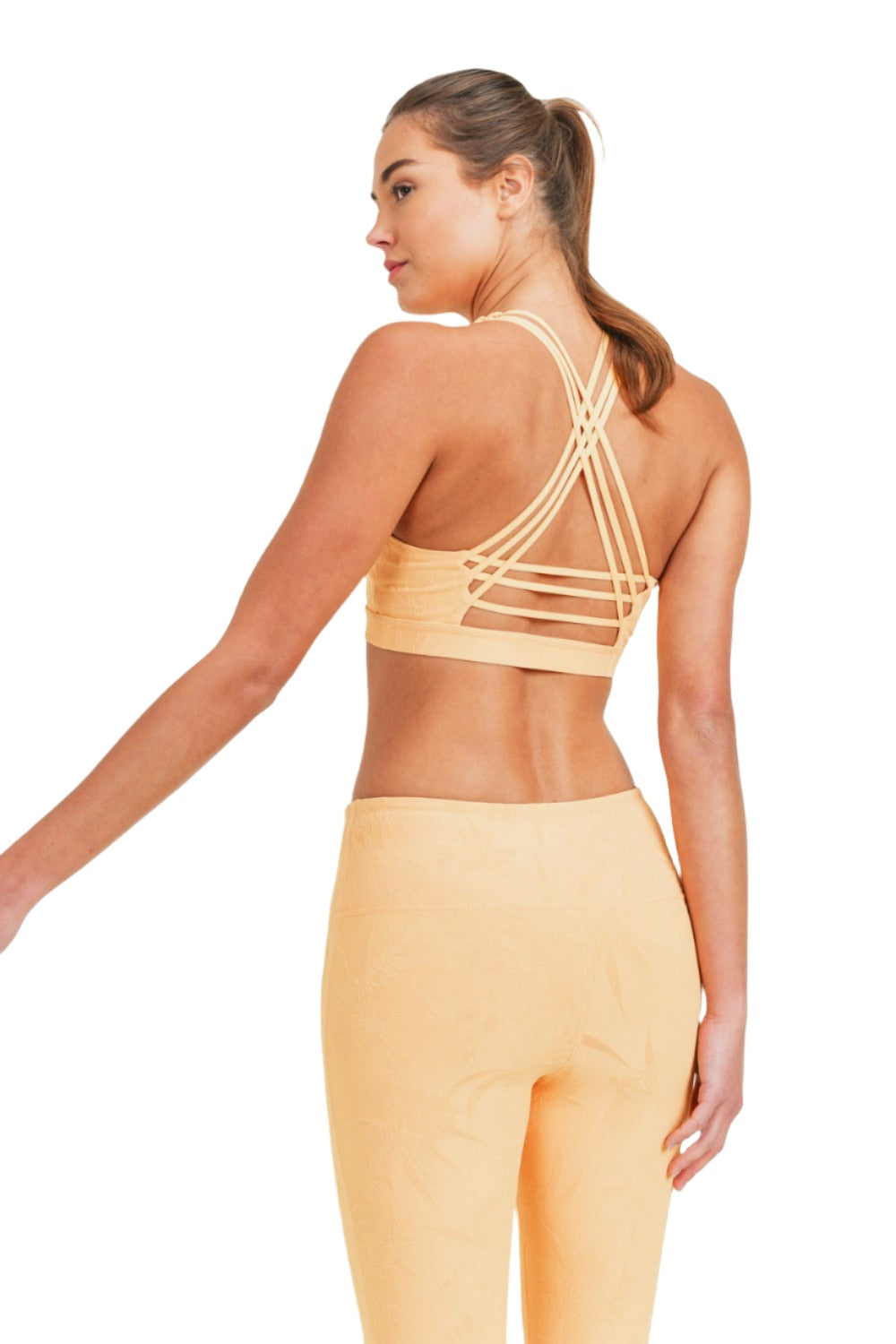 Mono B Textured Floral Jacquard TACTEL Sports Bra AT8072 - Champagne - Back Side View