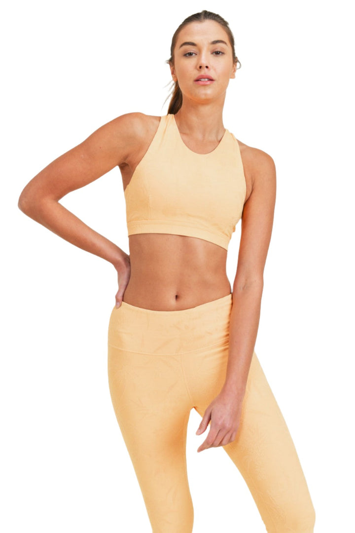 Mono B Textured Floral Jacquard TACTEL Sports Bra AT8072 - Champagne - Front View