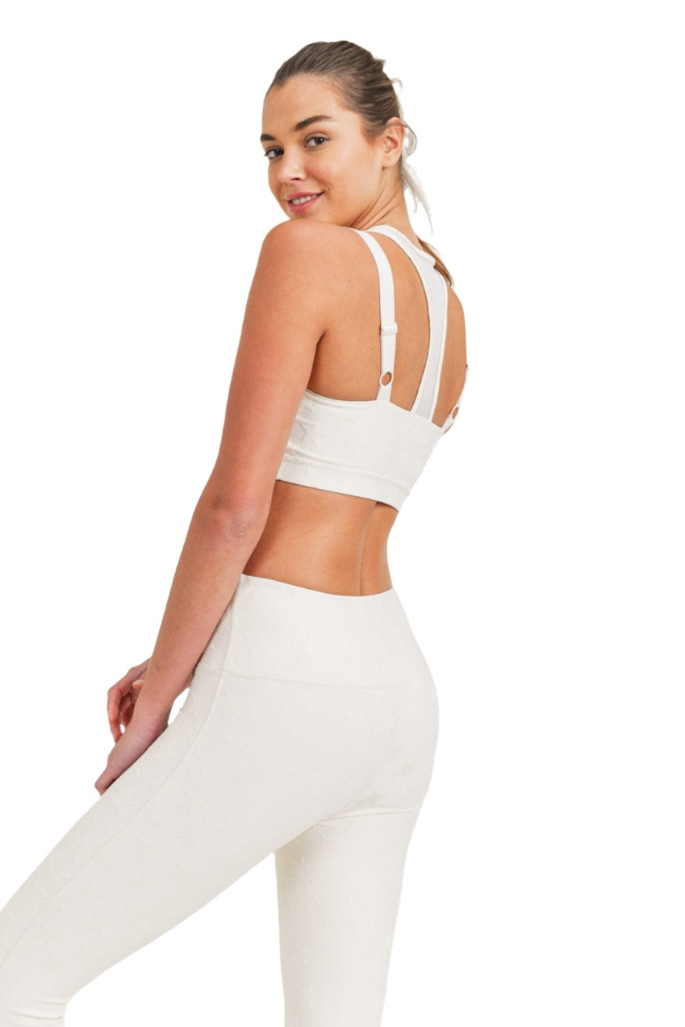 Mono B Textured Star Jacquard TACTEL® Sports Bra AT8075 - Natural - Back Side View