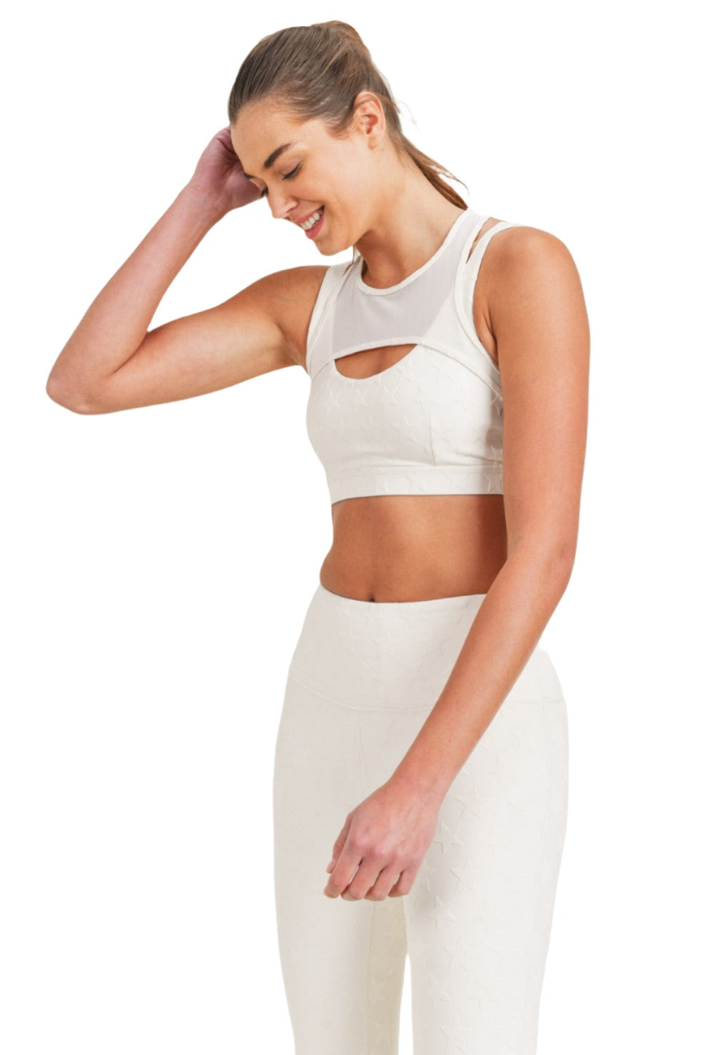 Mono B Textured Star Jacquard TACTEL® Sports Bra AT8075 - Natural - Front View2
