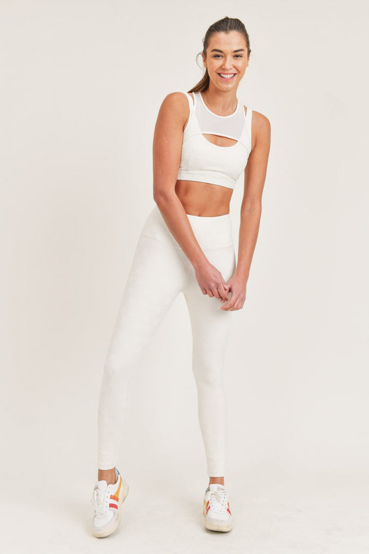 Mono B Textured Star Jacquard TACTEL® Sports Bra AT8075 - Natural - Front Full View