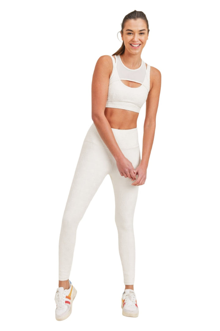 Mono B Textured Star Jacquard Highwaist Leggings Aph8076 - Natural - Front Full View