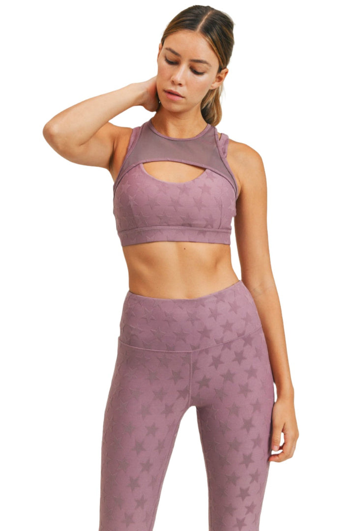 Mono B Textured Star Jacquard TACTEL® Sports Bra AT8075 - Mauve - Front View