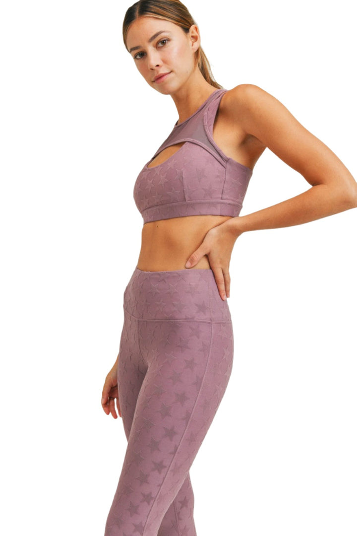 Mono B Textured Star Jacquard TACTEL® Sports Bra AT8075 - Mauve - Side View
