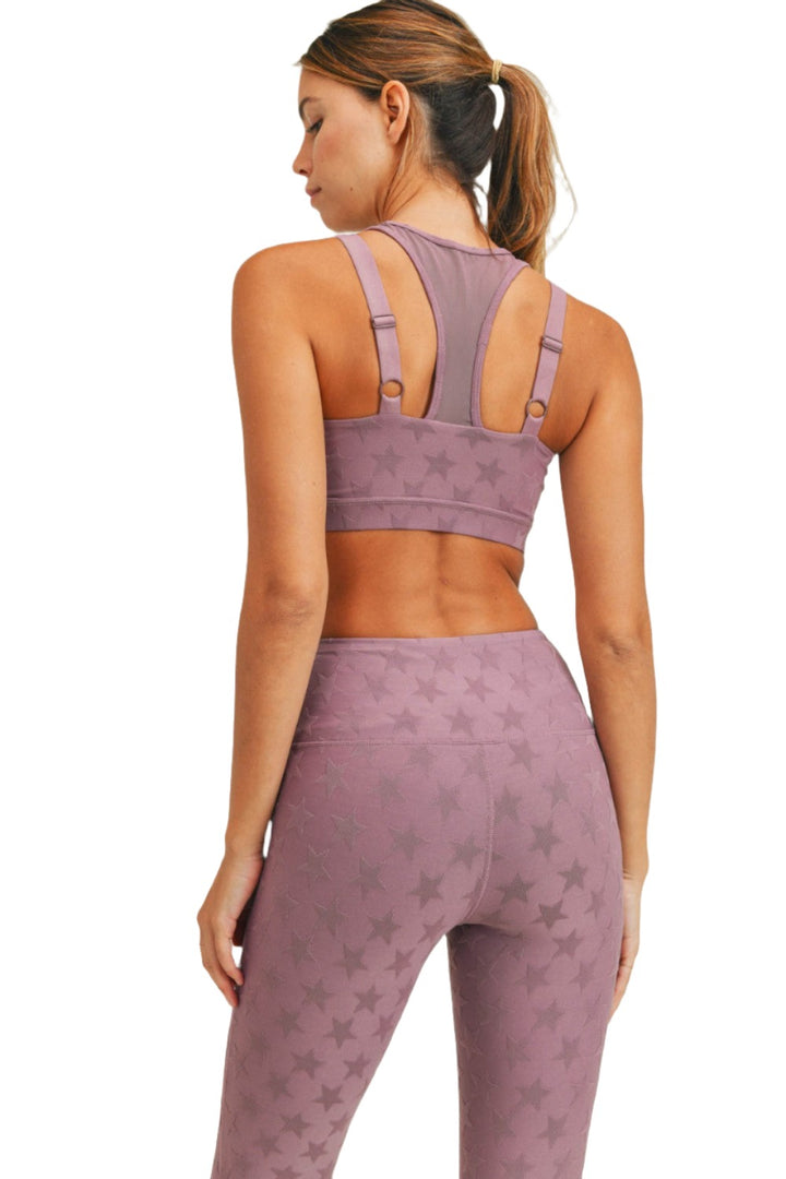 Mono B Textured Star Jacquard TACTEL® Sports Bra AT8075 - Mauve - Back View