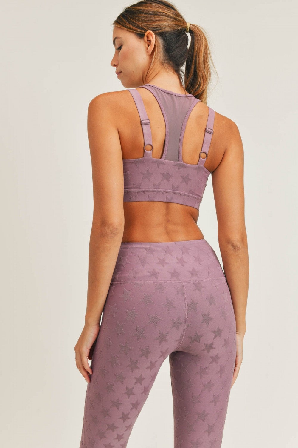 Mono B Textured Star Jacquard TACTEL® Sports Bra AT8075 - Mauve - Back View