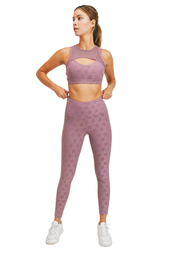 Mono B Textured Star Jacquard TACTEL® Sports Bra AT8075 - Mauve - Front Full View