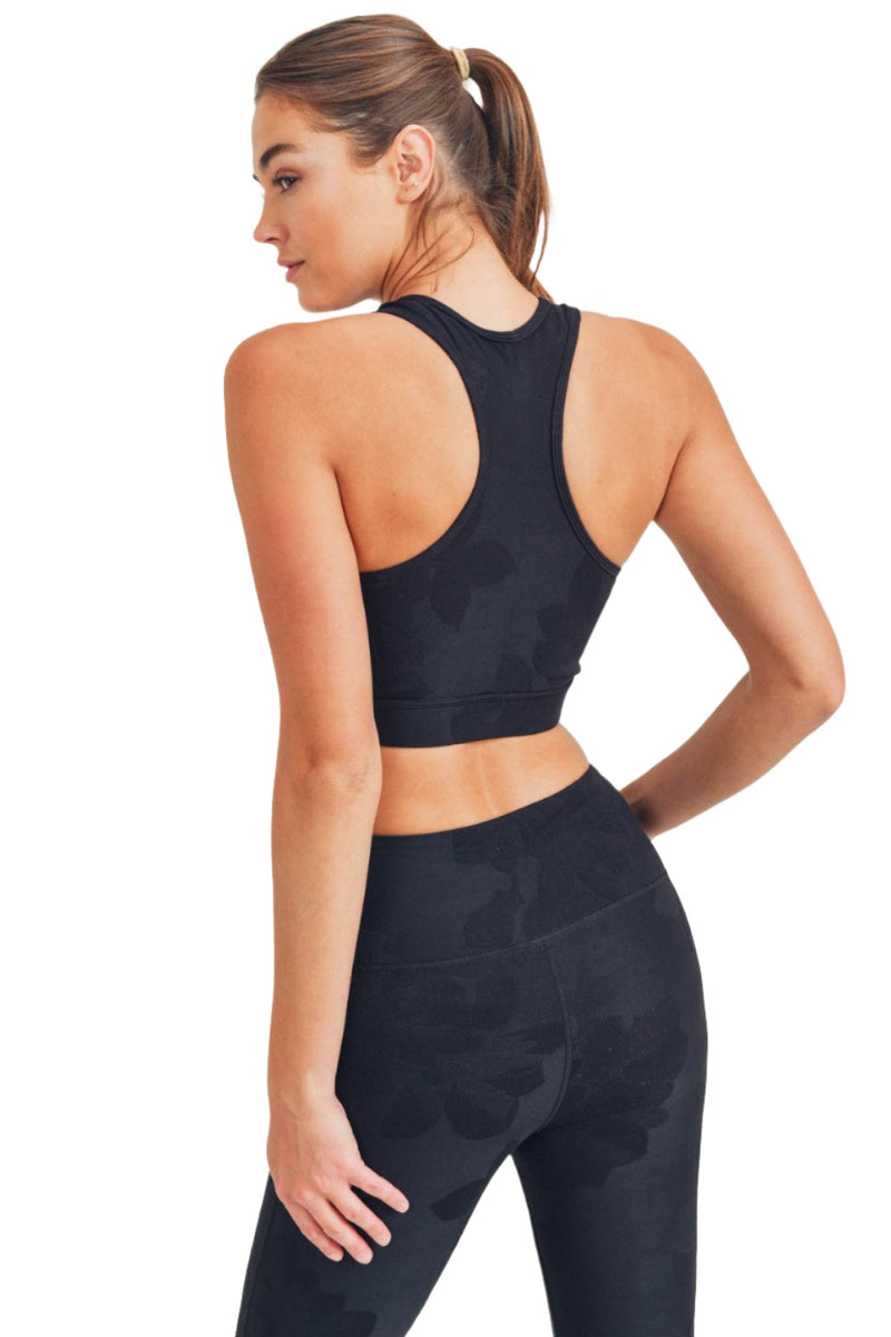 Mono B Textured Flower Jacquard TACTEL® Sports Bra AT8077 - Black - Back View