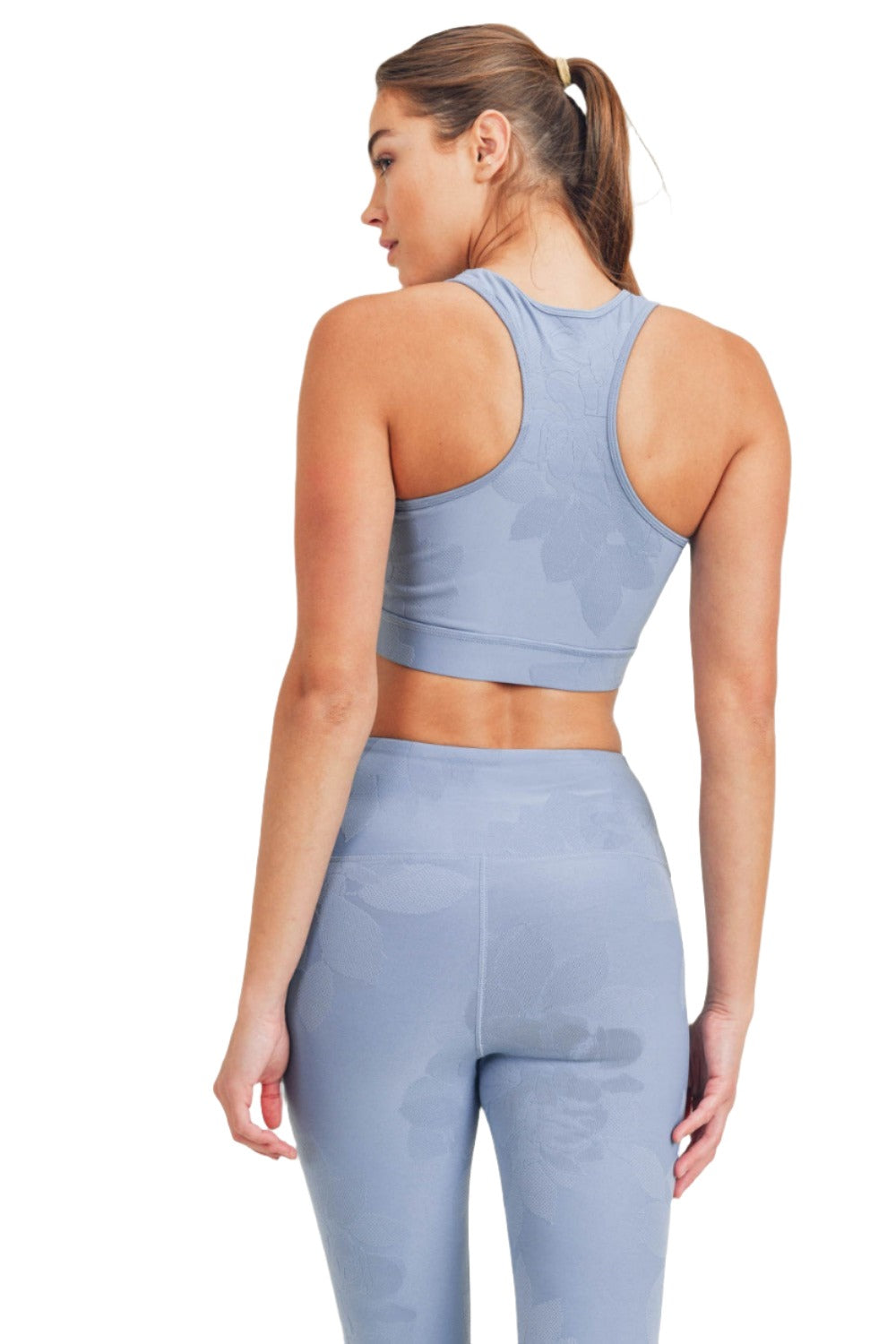 Mono B Textured Flower Jacquard TACTEL® Sports Bra AT8077 - Ocean 11 - Back View