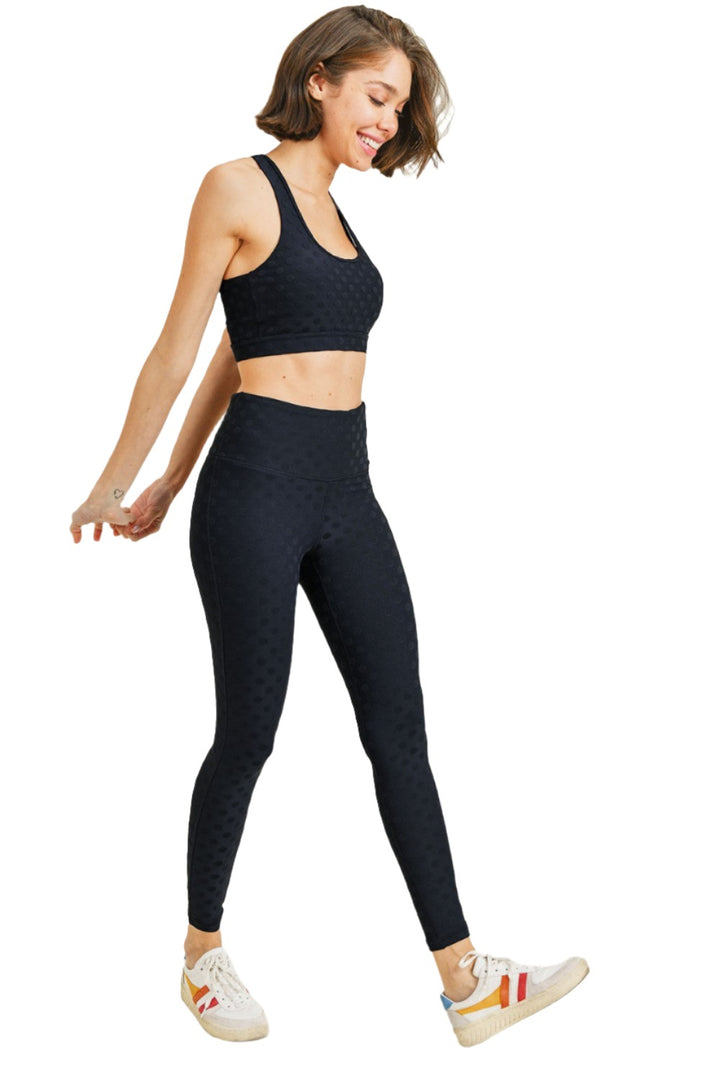 Mono B Textured Polka dot Jacquard TACTEL® High Waist Leggings APH8088 - Black - Front Full Side View